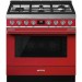 Smeg Portofino CPF36UGGR 36 Inch Freestanding Professional Gas Range with 5 Sealed Burners, 4.5 Cu. Ft. Oven Capacity, Continuous Grates, Triple Convection and 20,000 BTU Super Burner: Red